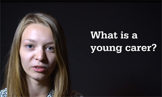 Bild på Lusiana med en svart bakgrund med en vit text där det står What is a young carer?