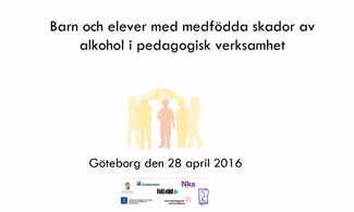Presentationsbild där det står Barn och elever med medfödda skador av alkohol i pedagogisk verksamhet