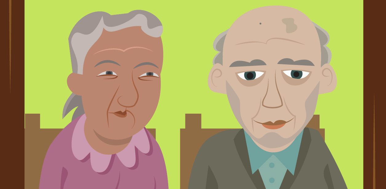Tecknad bild på ett äldre par