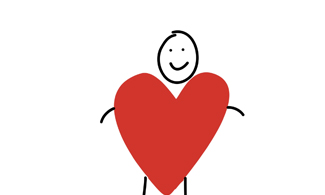En tecknad bild på en streckgubbe som har ett stort rött hjärta framför sig