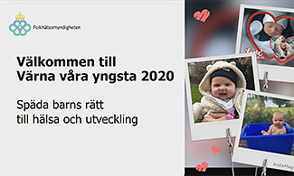 Till vänster bild på text där det står Välkommen till Våra våra yngsta 2020, till höger flera bilder på bebisar