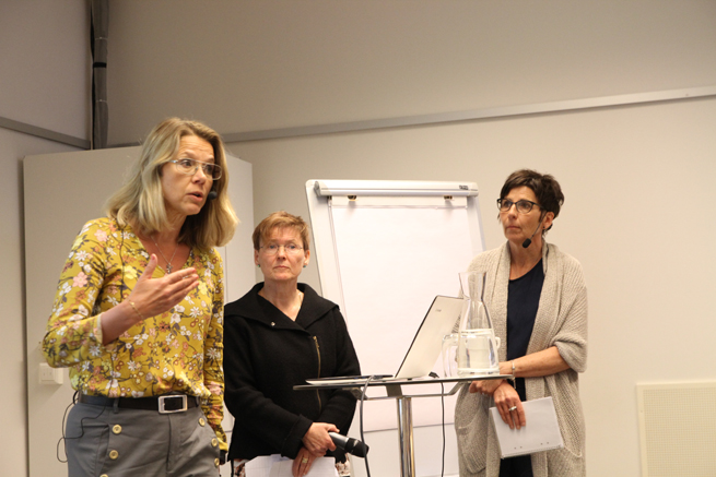 Bild på Marie Matérne, Kristina Nilsson och Helena Frendin som föreläser