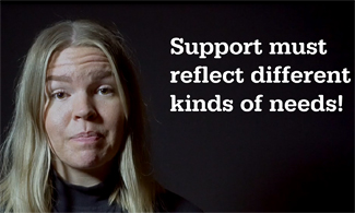 Bild på Linn med en svart bakgrunden med texten Support must reflect different kind of needs!