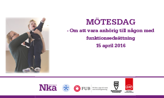 Presentations med texten Mötesdag Mötesdag om att vara anhörig till någon med funktionsnedsättning i Göteborg den 15 april