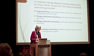Bild på Birthe Hagström som står på scen och föreläser