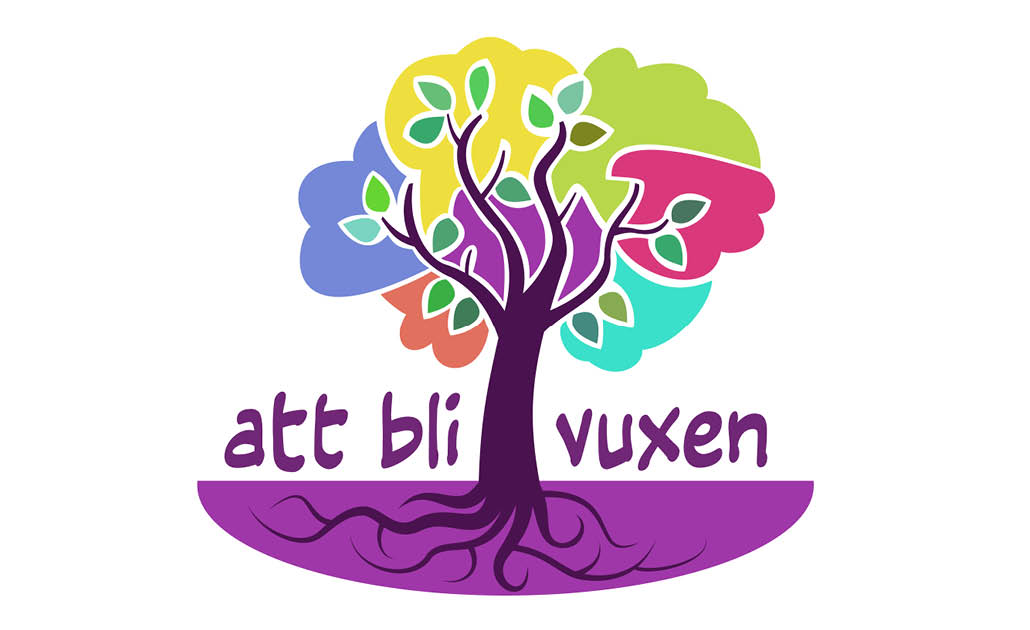 Illustration av ett träd med texten Att bli vuxen.