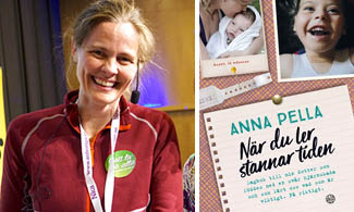 Anna Pella och bokomslaget till När du ler stannar tiden.