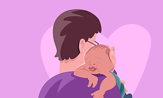 Illustration av en person som håller en bebis.