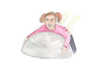 Illustration som visar ett barn som ligger på en boll
