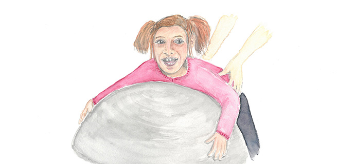 Illustration som visar ett barn som ligger på en boll