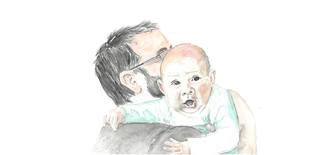 Illustration på förälder som håller i ett barn