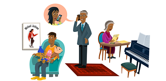 Illustration som visar familjemedlemmar