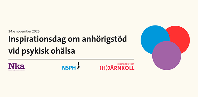 Informationsskylt om inspirationsdagen med blå, röd och lila logotyp