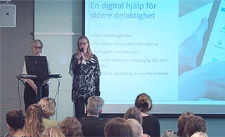 Johanna Nilsson och Lina Bjarnegård Carlsson från Bräcke diakoni berättar om appen Reda. 