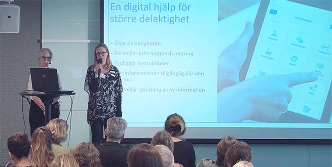 Johanna Nilsson och Lina Bjarnegård Carlsson från Bräcke diakoni berättar om appen Reda. 