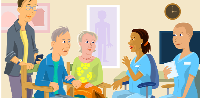 En familj är på demensutredning på sin vårdcentral