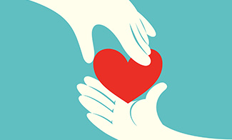Illustration som visar två händer som håller runt ett hjärta.