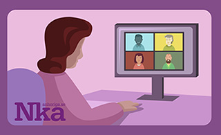 Illustration som visar en kvinna som sitter framför en dator.