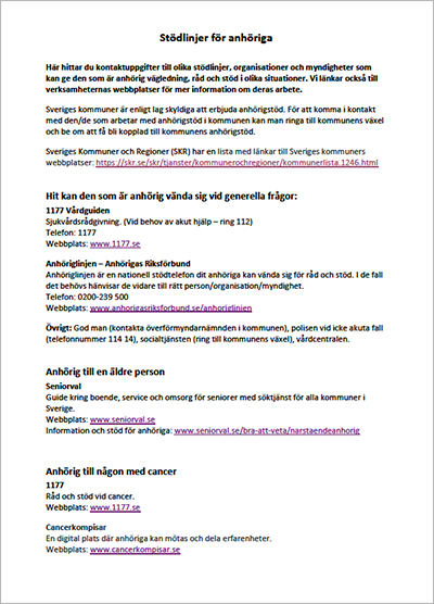 Stödlinjer för anhöriga