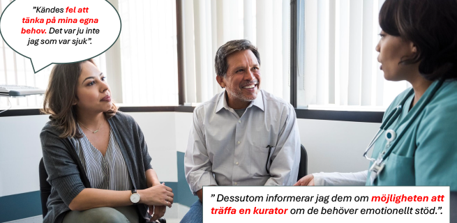 Två personer sitter i samtal med en läkare